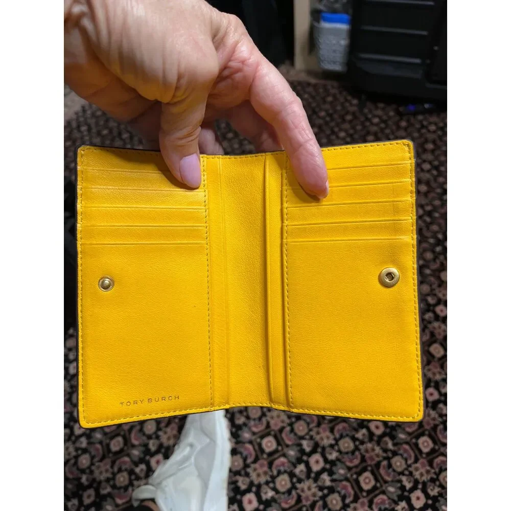 Tory Burch Quilted Wallet Mustard Yellow Gold Hardware EUC